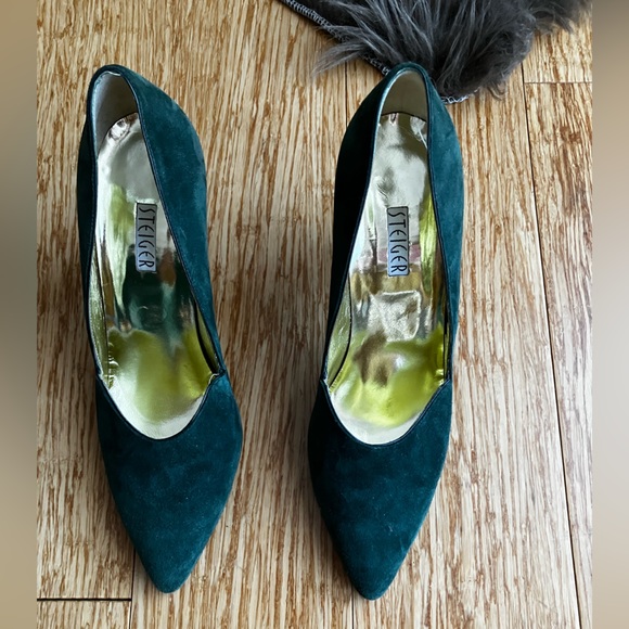 Dark green suede Walter Steiger curved high heels - Picture 2 of 9